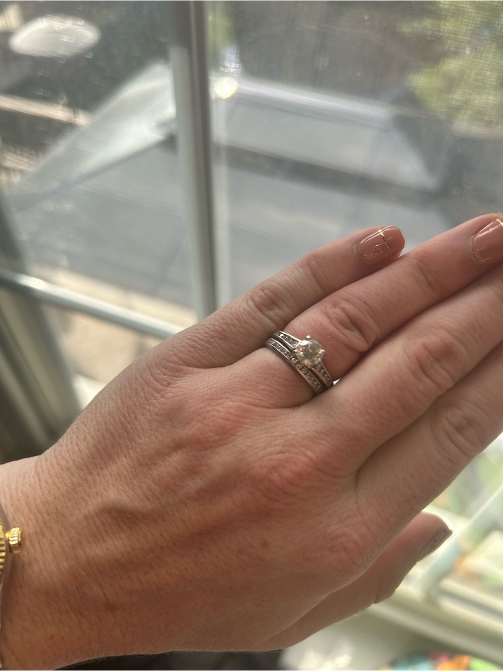 18k White Gold .9 Carat Solitaire Engagement Ring with Matching Band
